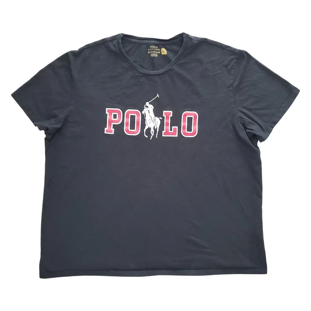 Polo Ralph Lauren Mens XXL Black Big Pony Graphic T-Shirt Red Varsity Logo